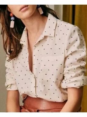 Sezane Tomboy blouse in ecru blue dots